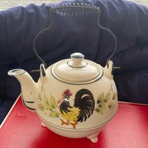 Vintage Teapot by Fred Roberts with Rooster & Flowers Motif 1960-70s